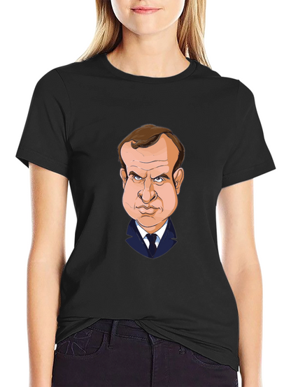 Macron Caricature T-Shirt - Black Cotton Tee