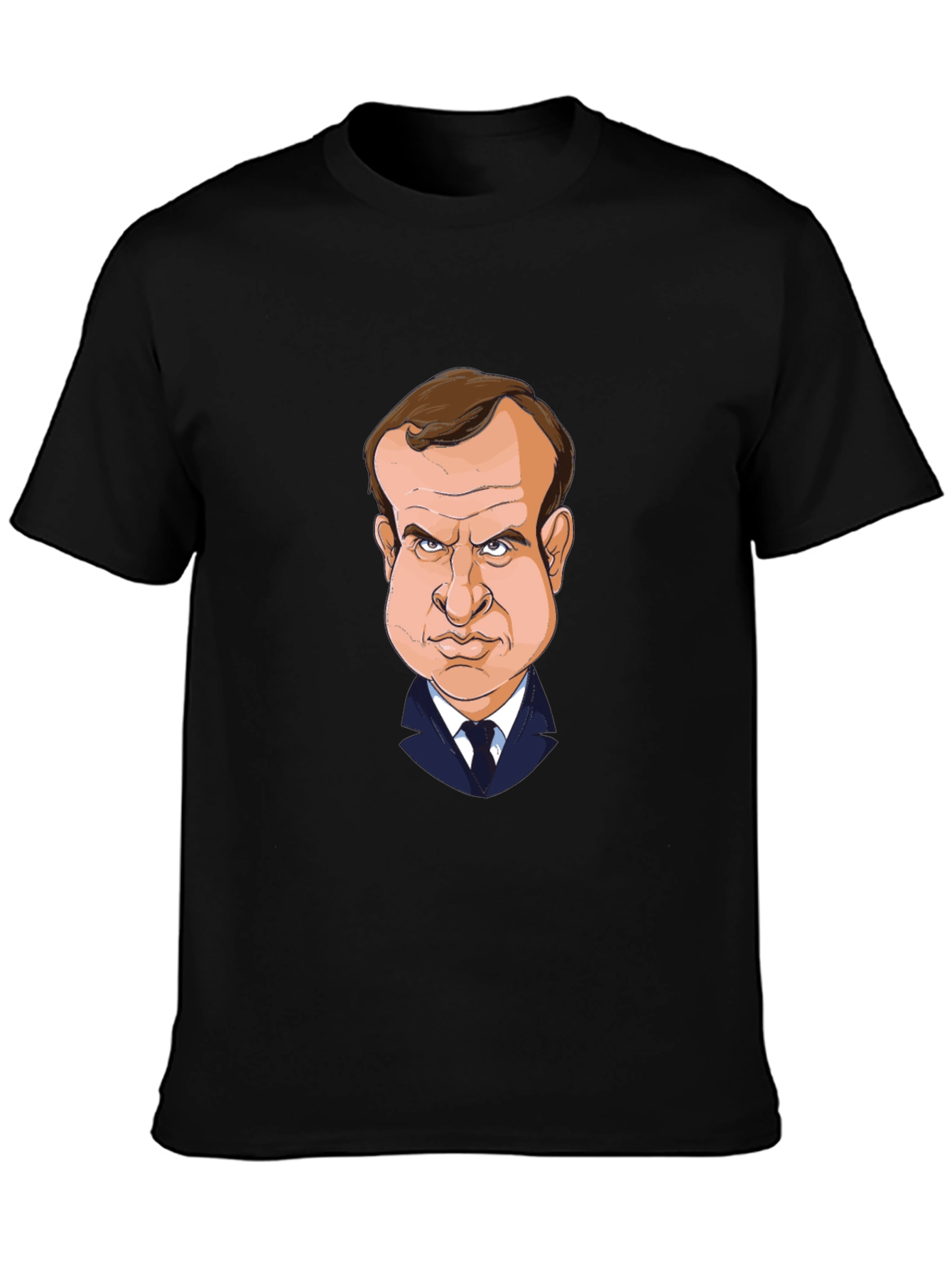Macron Caricature T-Shirt - Black Cotton Tee