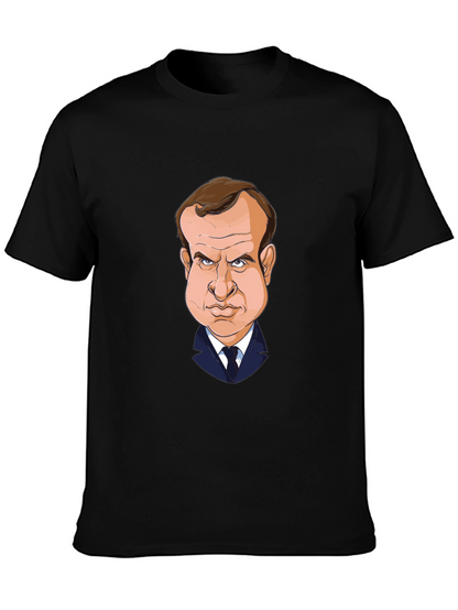 Macron Caricature T-Shirt - Black Cotton Tee