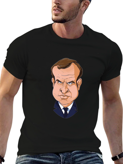 Macron Caricature T-Shirt - Black Cotton Tee