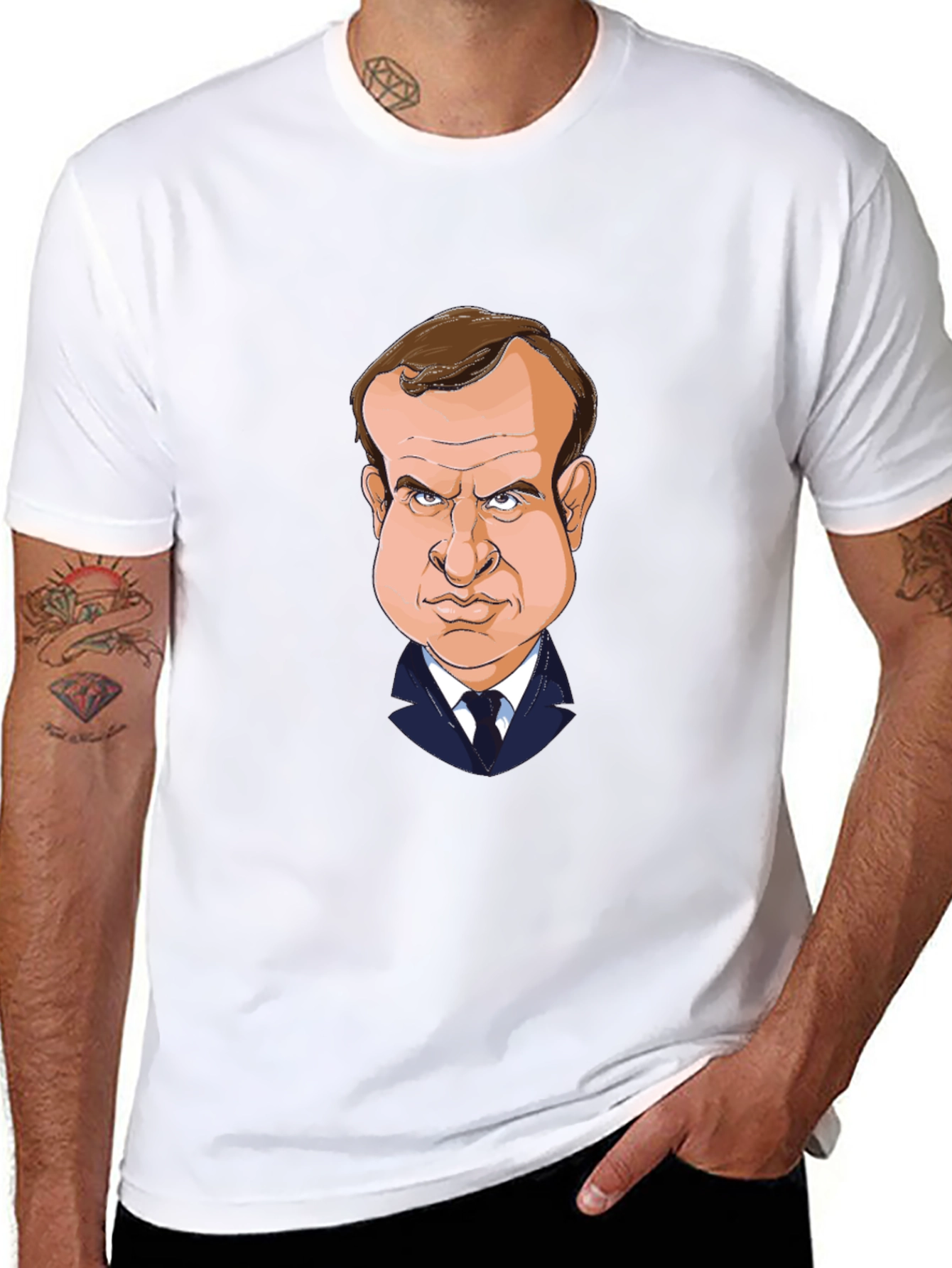 Macron Caricature T-Shirt - Black Cotton Tee