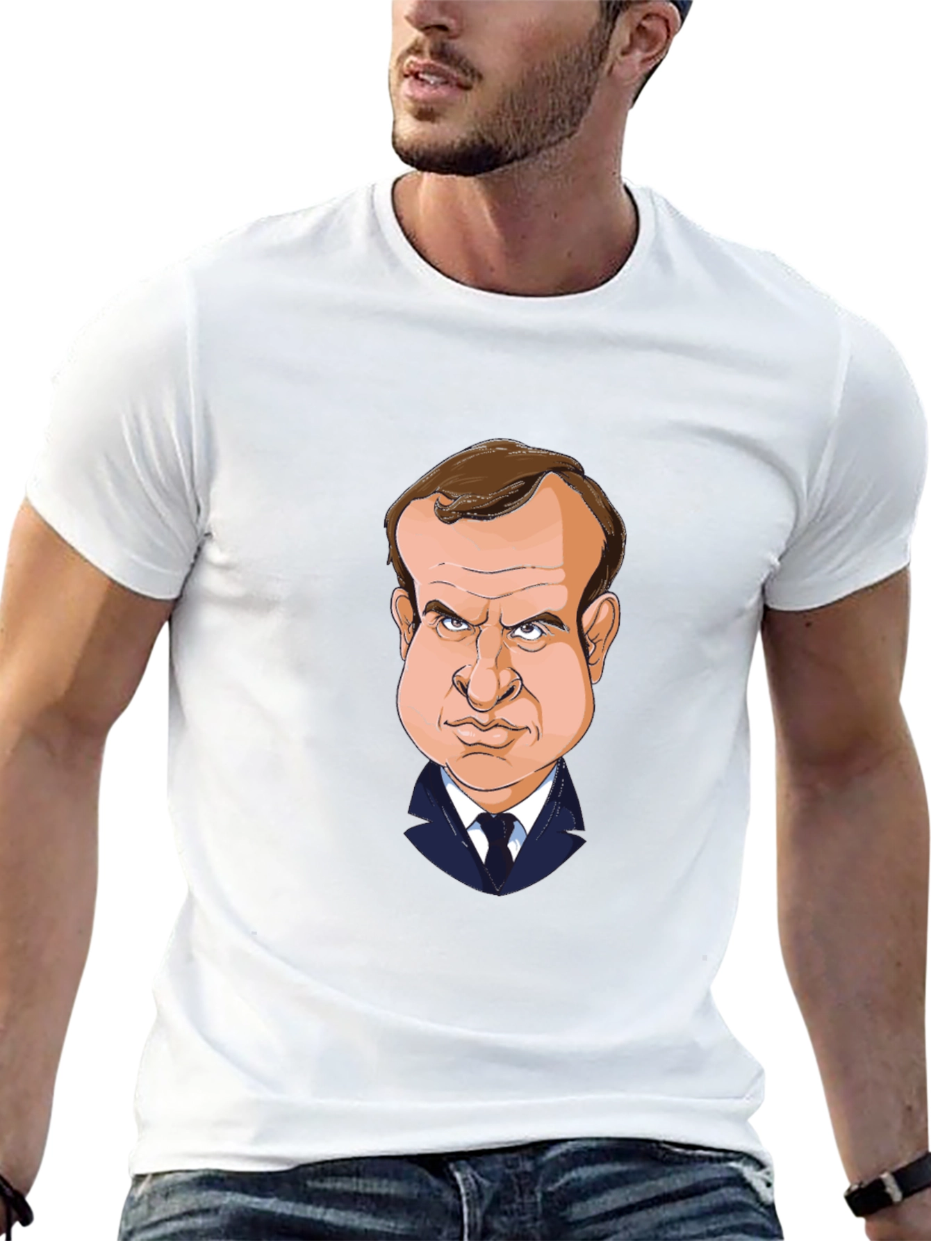 Macron Caricature T-Shirt - Black Cotton Tee