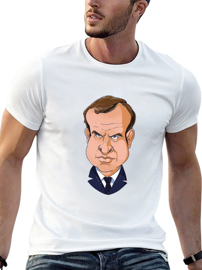 Macron Caricature T-Shirt - Black Cotton Tee