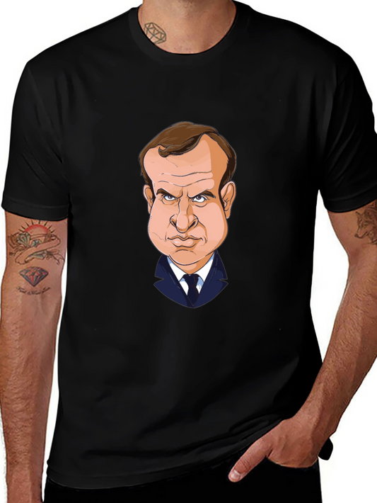 Macron Caricature T-Shirt - Black Cotton Tee