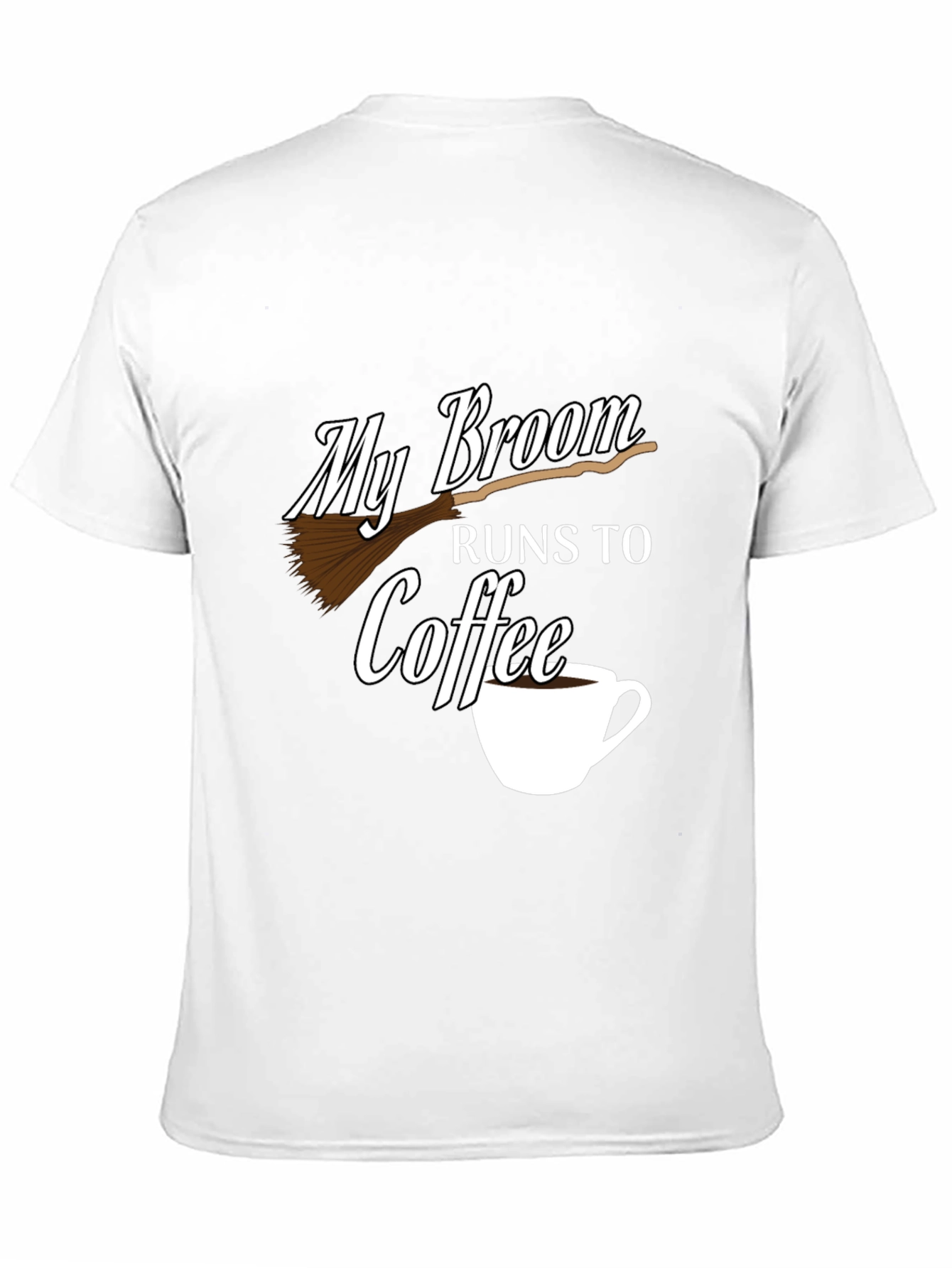 My Broom Runs To Coffee Black Graphic Tee