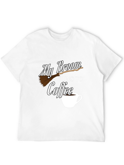 My Broom Runs To Coffee Black Graphic Tee
