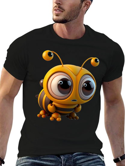 Cute Cartoon Bee Graphic Tee - Unisex Black T-Shirt