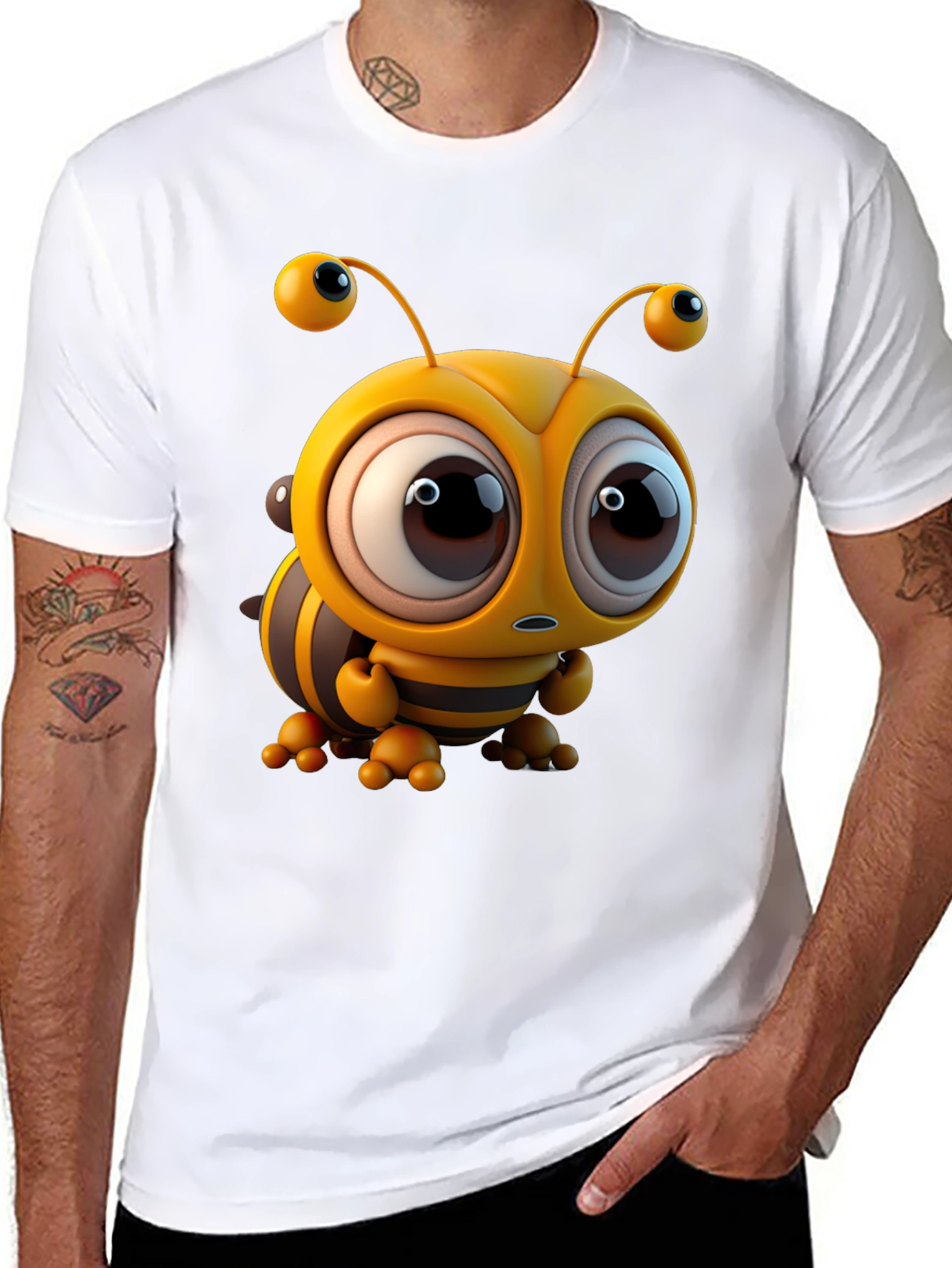 Cute Cartoon Bee Graphic Tee - Unisex Black T-Shirt