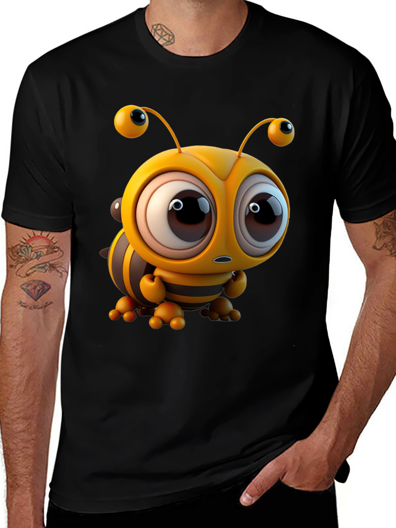 Cute Cartoon Bee Graphic Tee - Unisex Black T-Shirt