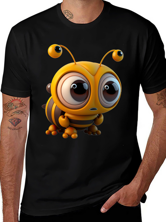 Cute Cartoon Bee Graphic Tee - Unisex Black T-Shirt