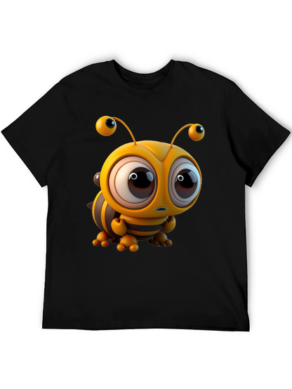 Cute Cartoon Bee Graphic Tee - Unisex Black T-Shirt