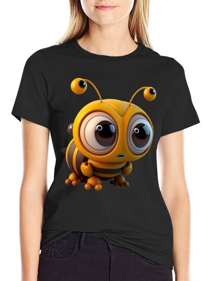 Cute Cartoon Bee Graphic Tee - Unisex Black T-Shirt
