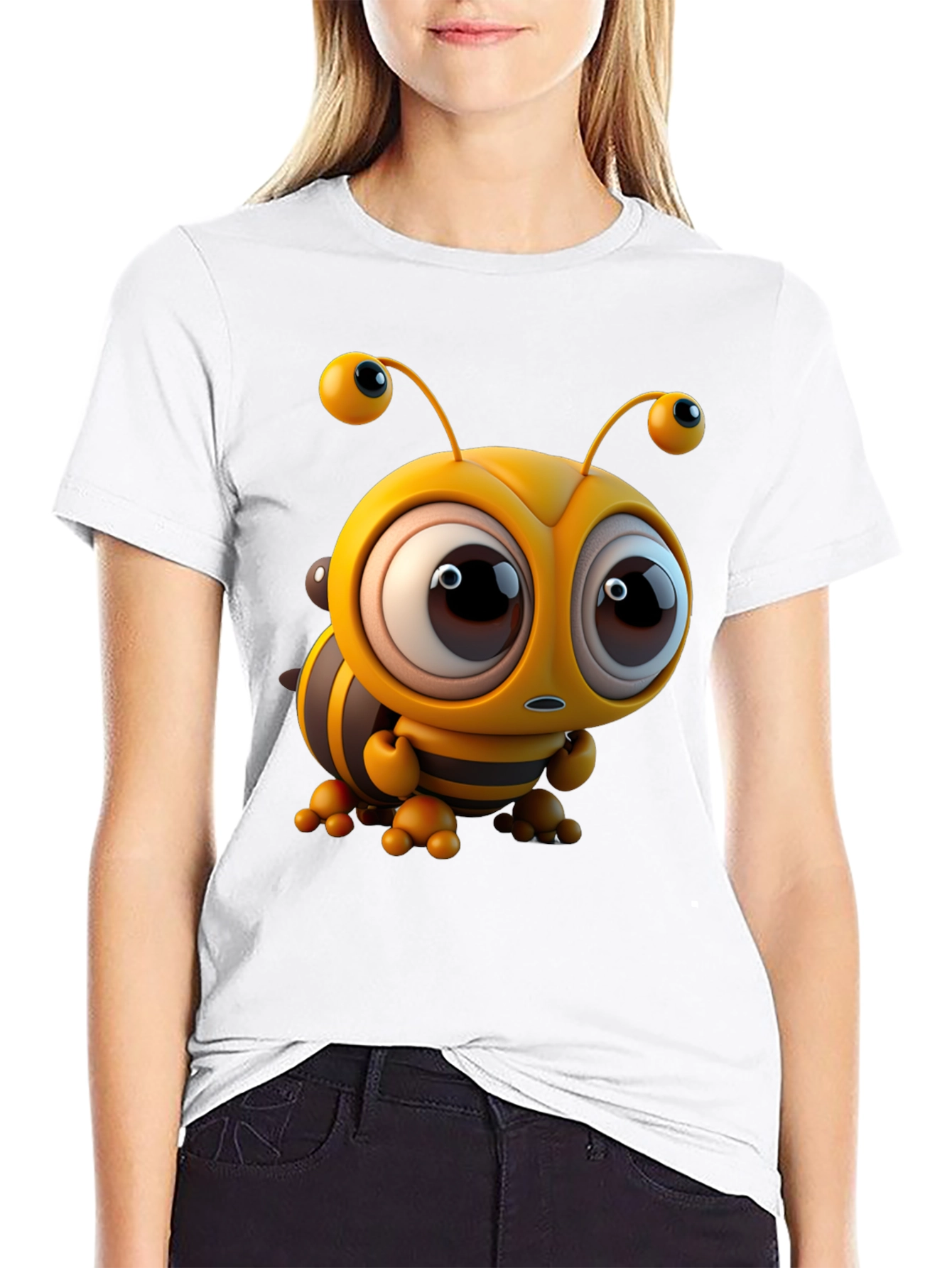 Cute Cartoon Bee Graphic Tee - Unisex Black T-Shirt