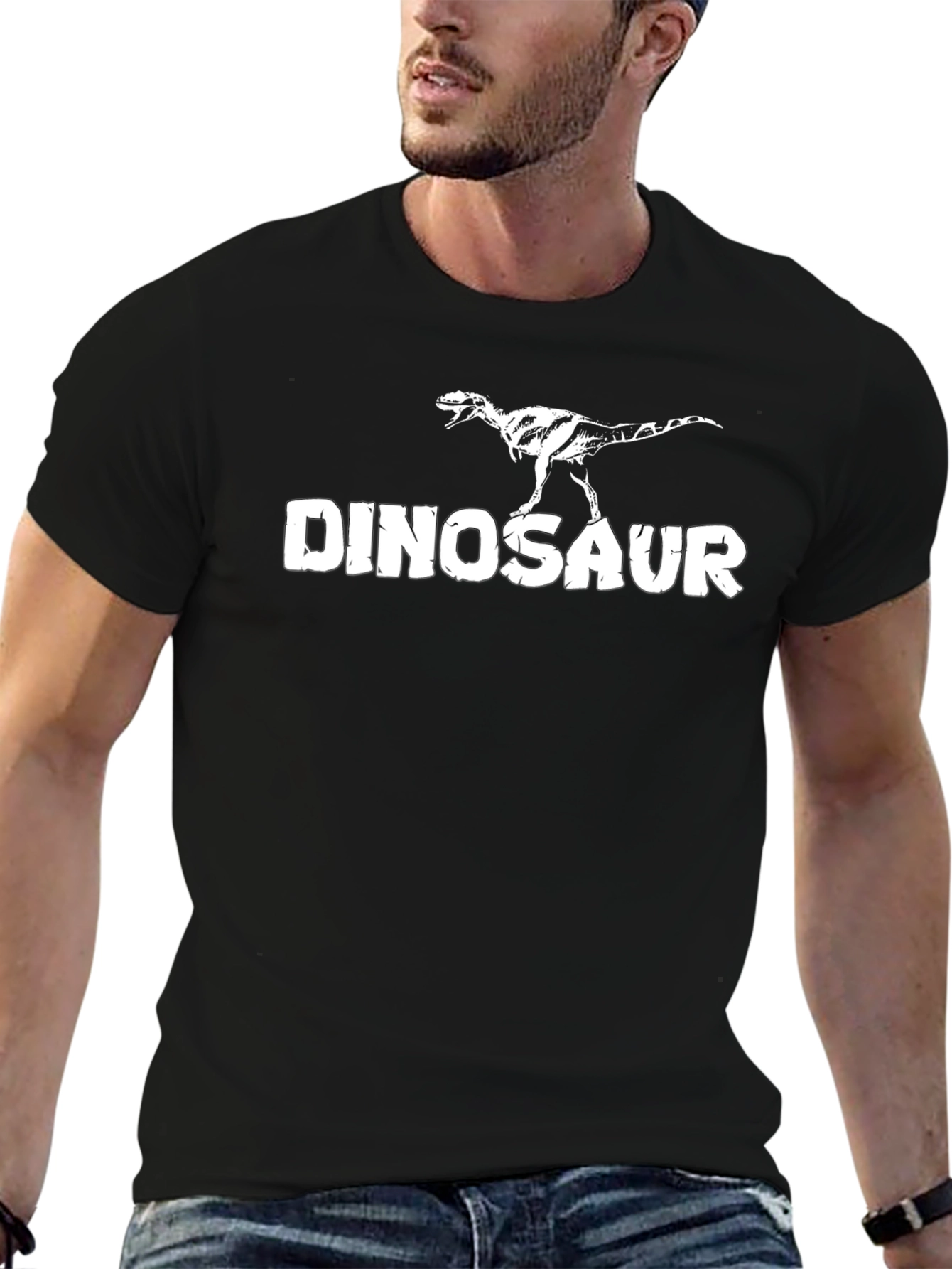 Dinosaur Graphic Tee - Black Cotton T-Shirt