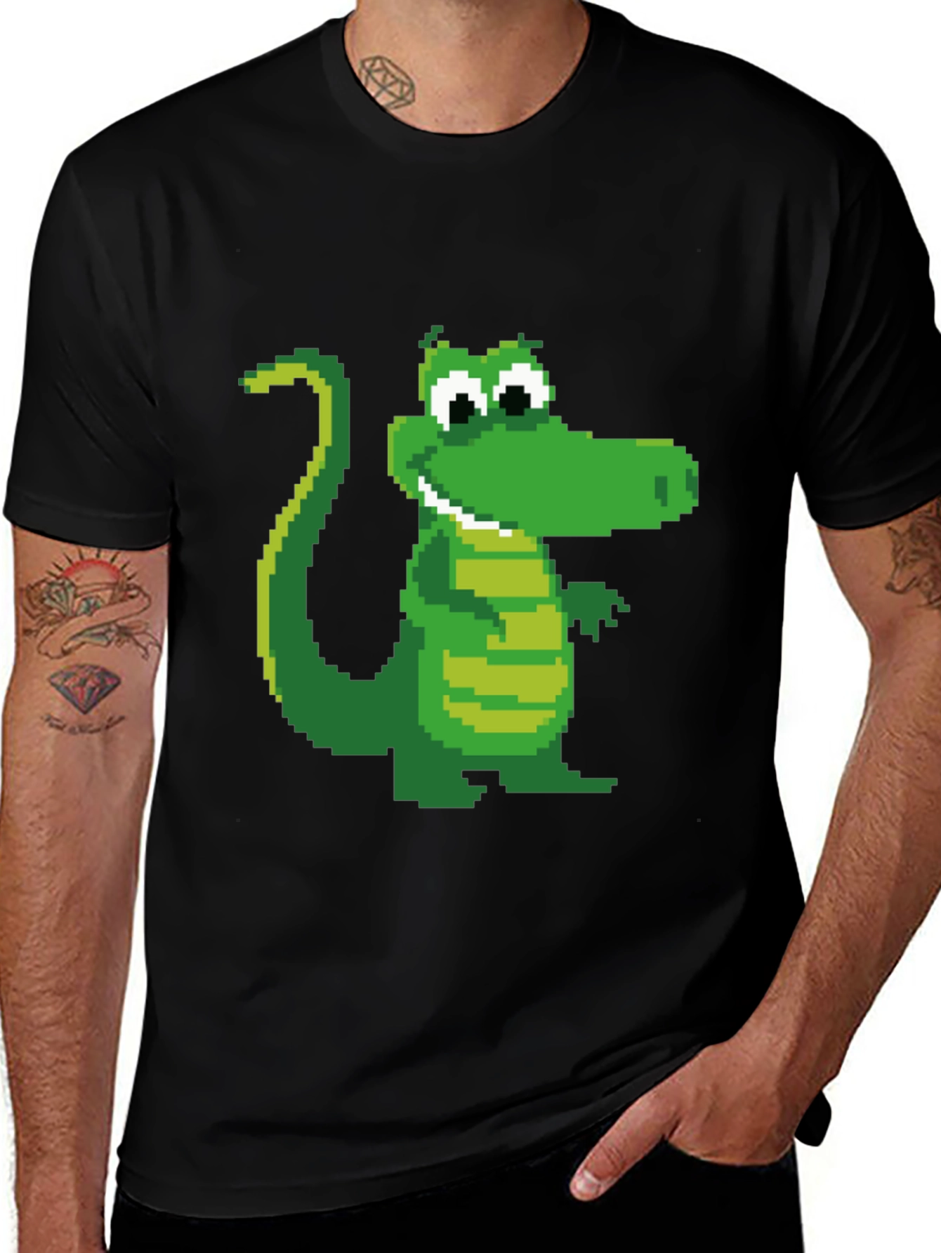 Pixel Crocodile Black T-Shirt