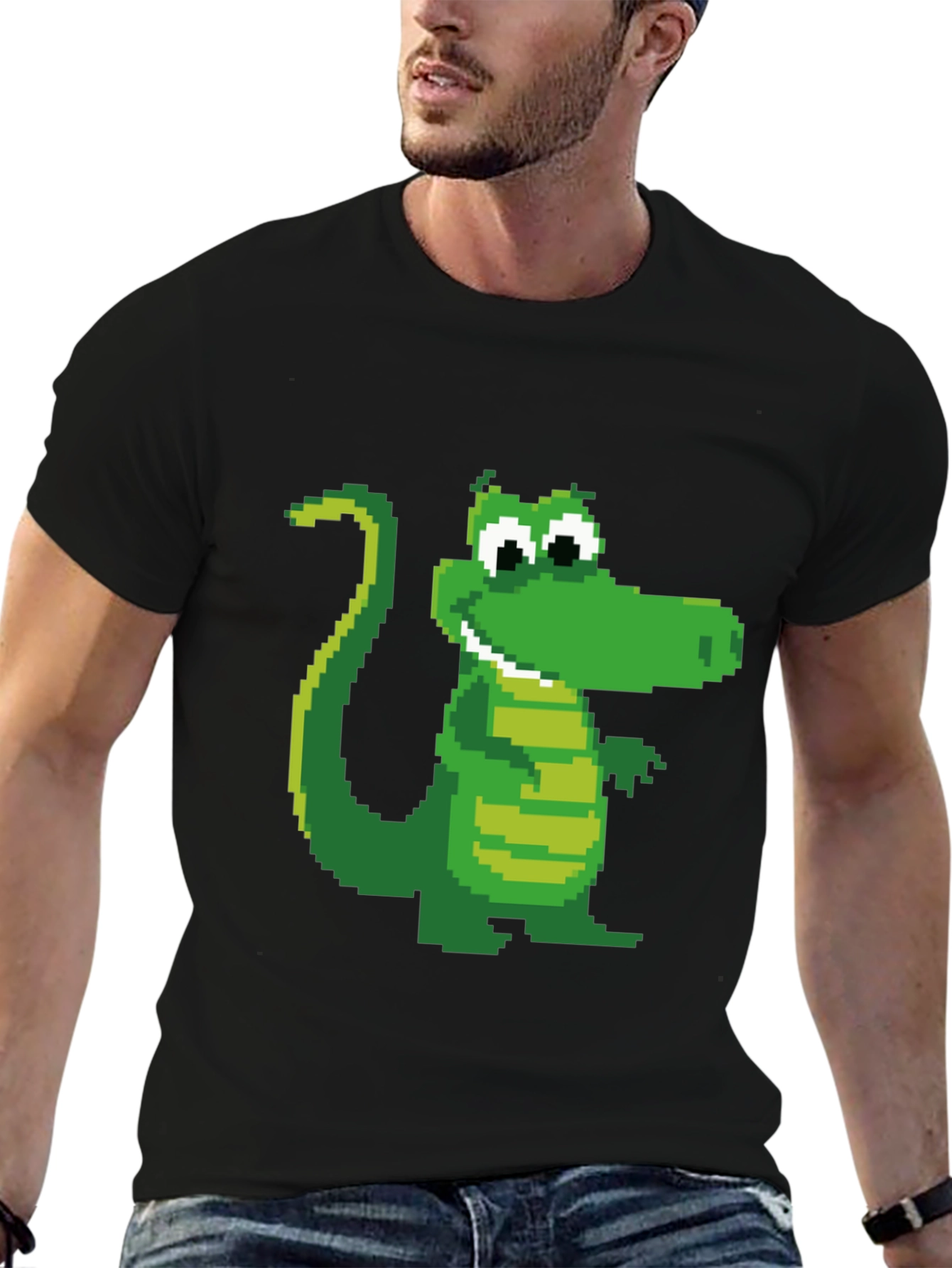 Pixel Crocodile Black T-Shirt