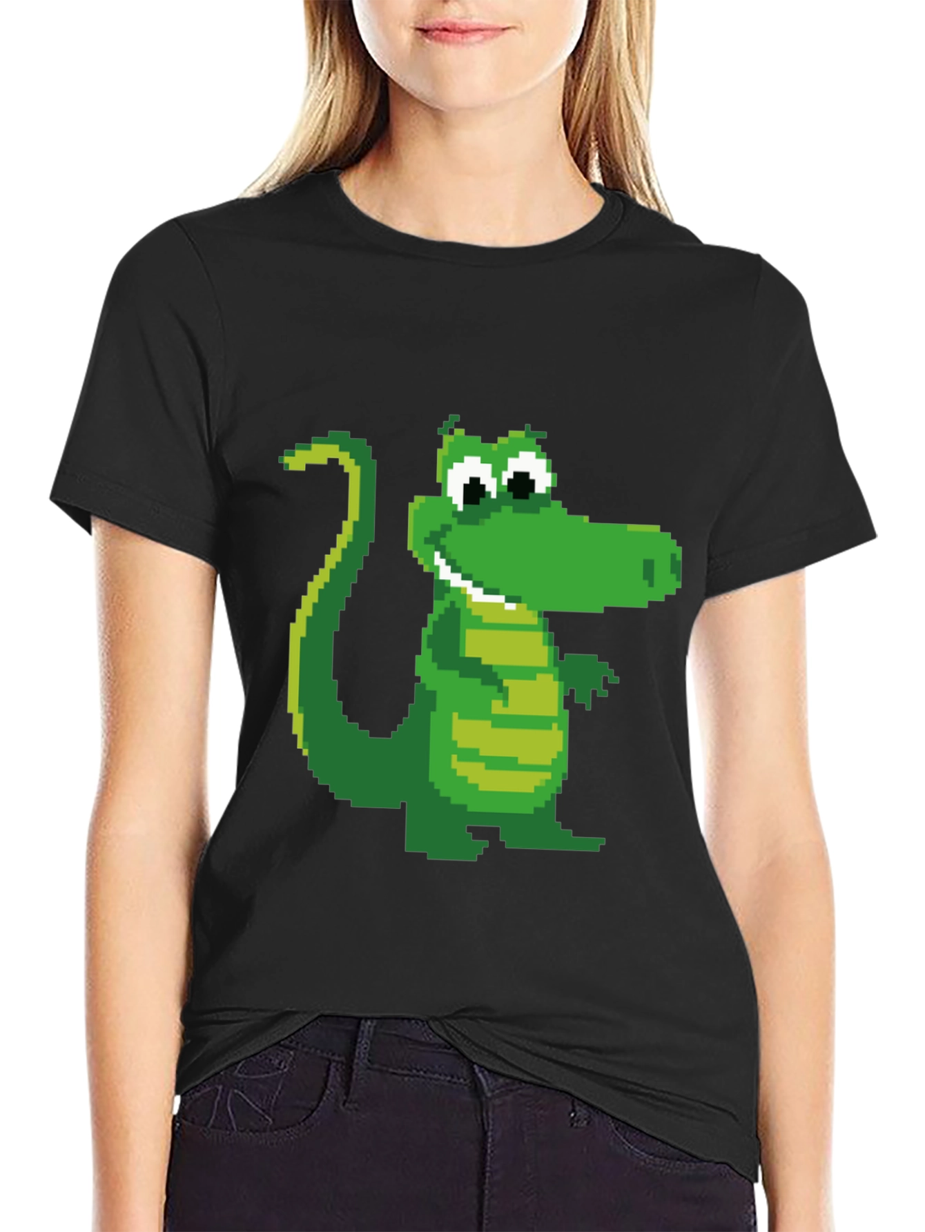 Pixel Crocodile Black T-Shirt
