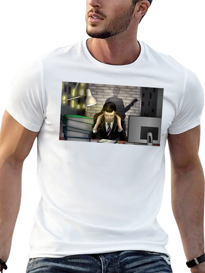 Stressed Man at Desk Graphic Tee