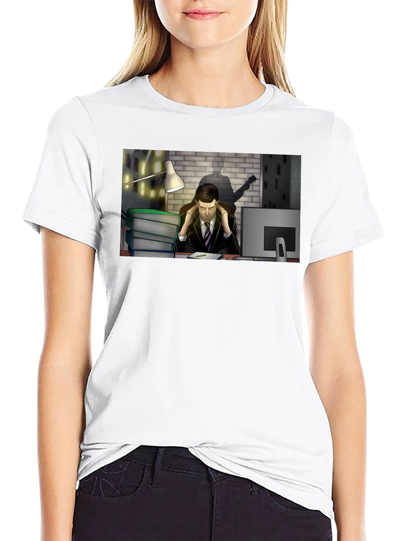 Stressed Man at Desk Graphic Tee