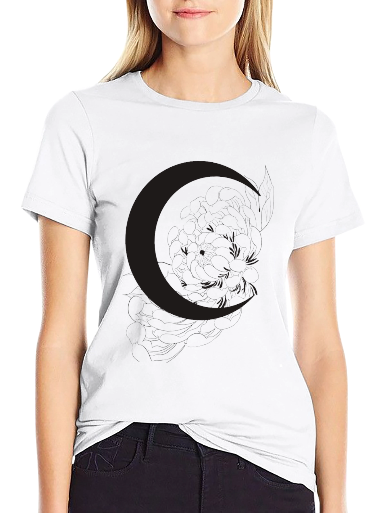 Mens Black Crescent Moon Graphic Tee