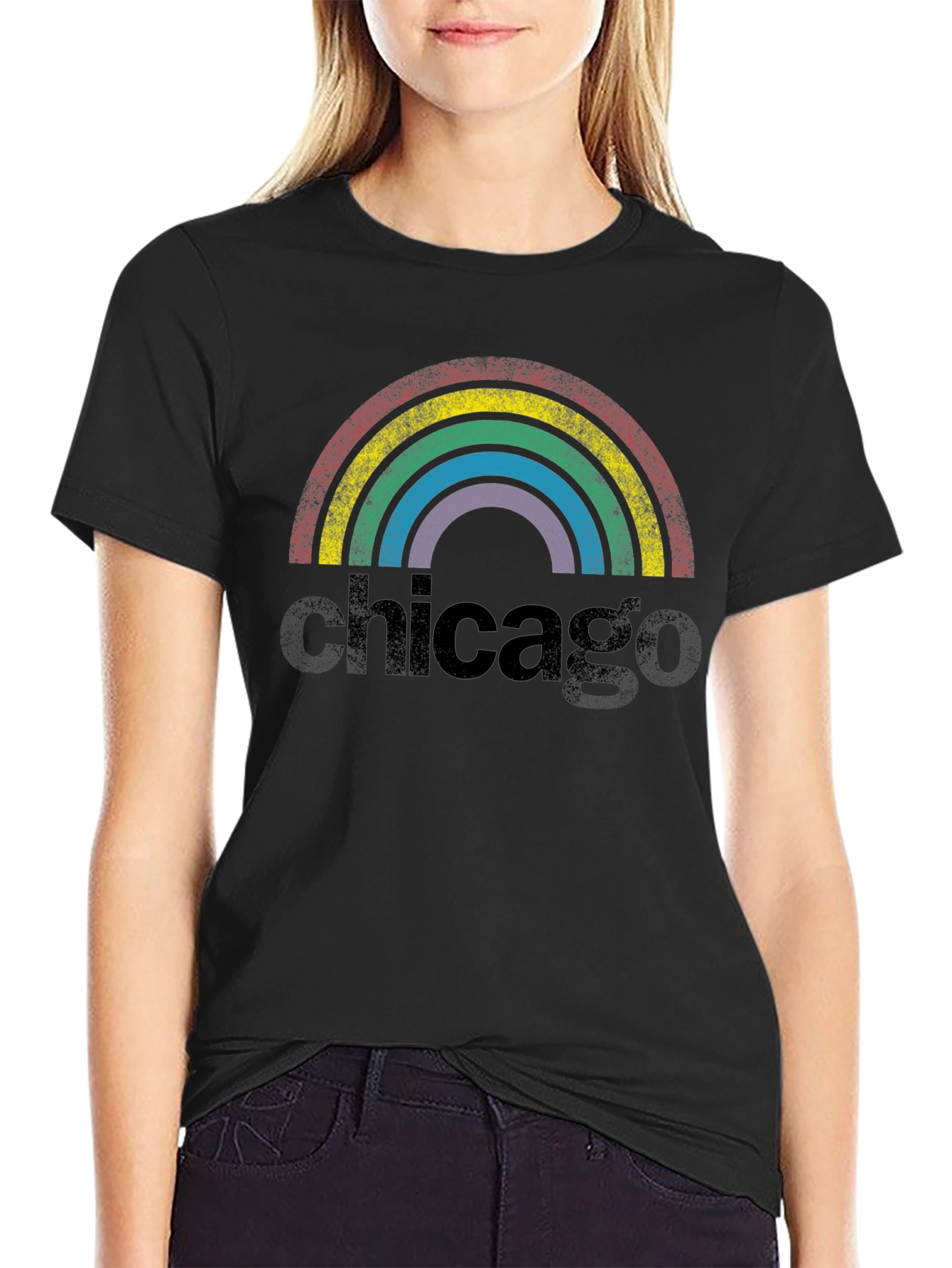 Chicago Rainbow Retro Graphic T-Shirt