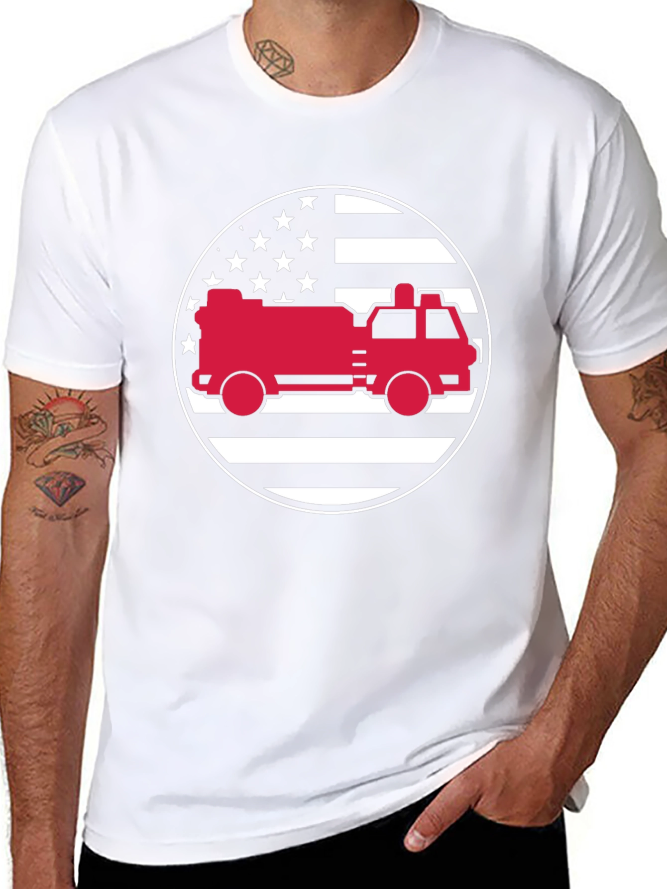 Fire Truck American Flag Graphic Tee
