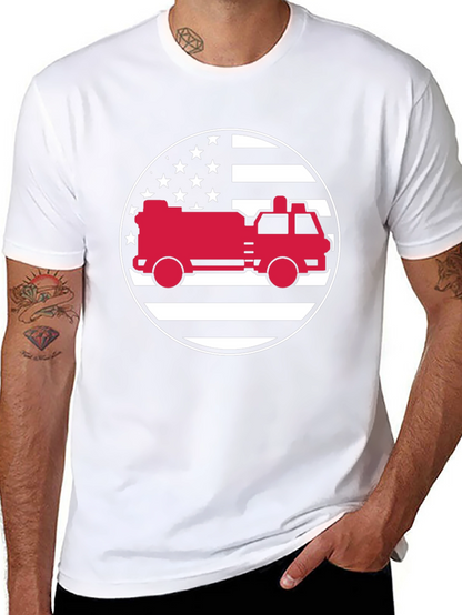 Fire Truck American Flag Graphic Tee