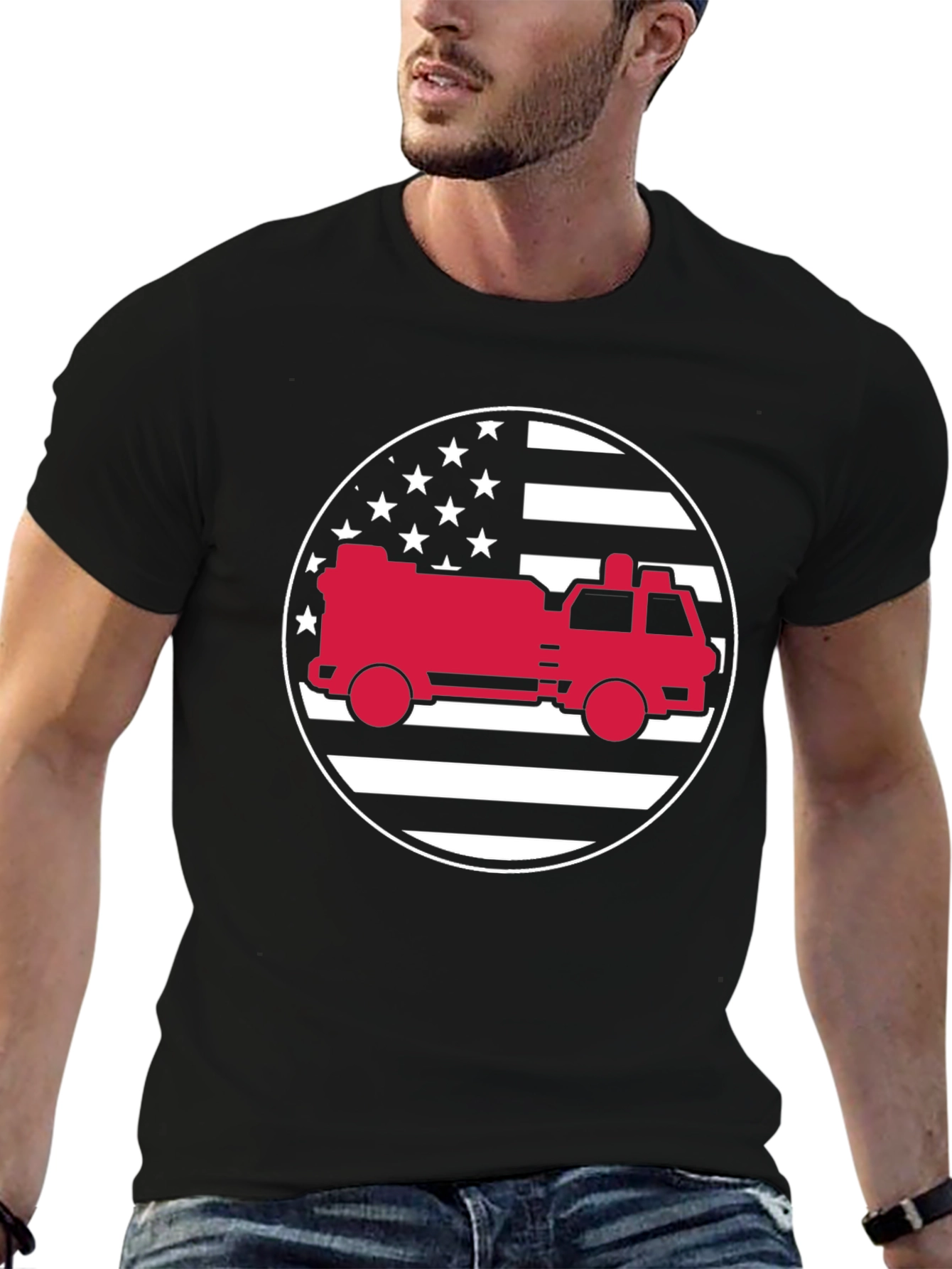 Fire Truck American Flag Graphic Tee