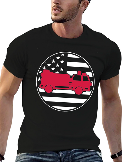 Fire Truck American Flag Graphic Tee