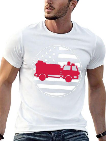 Fire Truck American Flag Graphic Tee