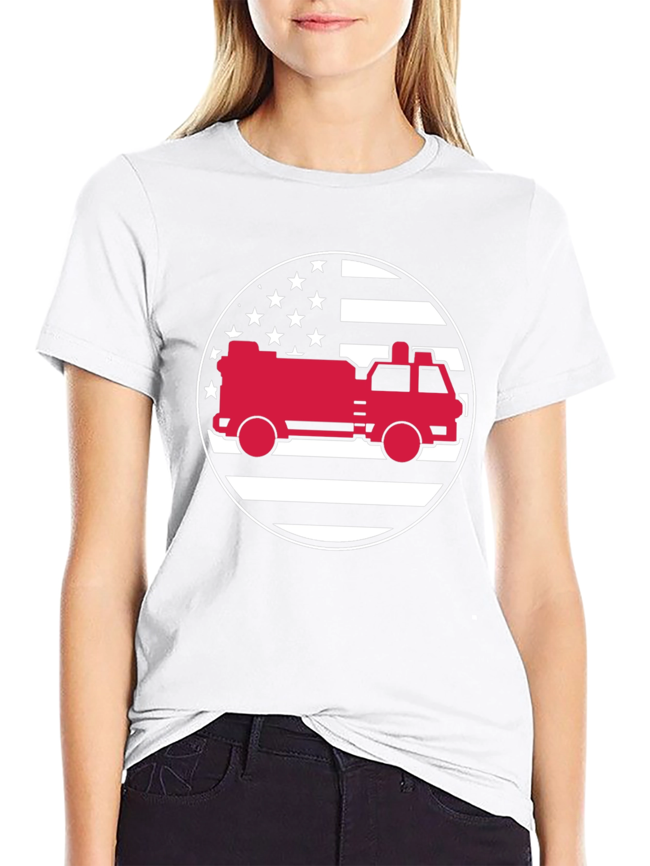Fire Truck American Flag Graphic Tee
