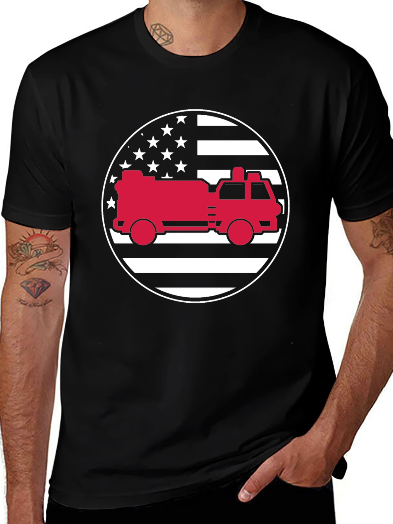 Fire Truck American Flag Graphic Tee