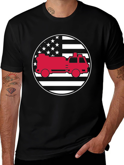 Fire Truck American Flag Graphic Tee