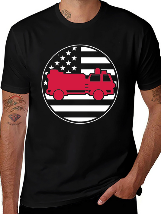 Fire Truck American Flag Graphic Tee