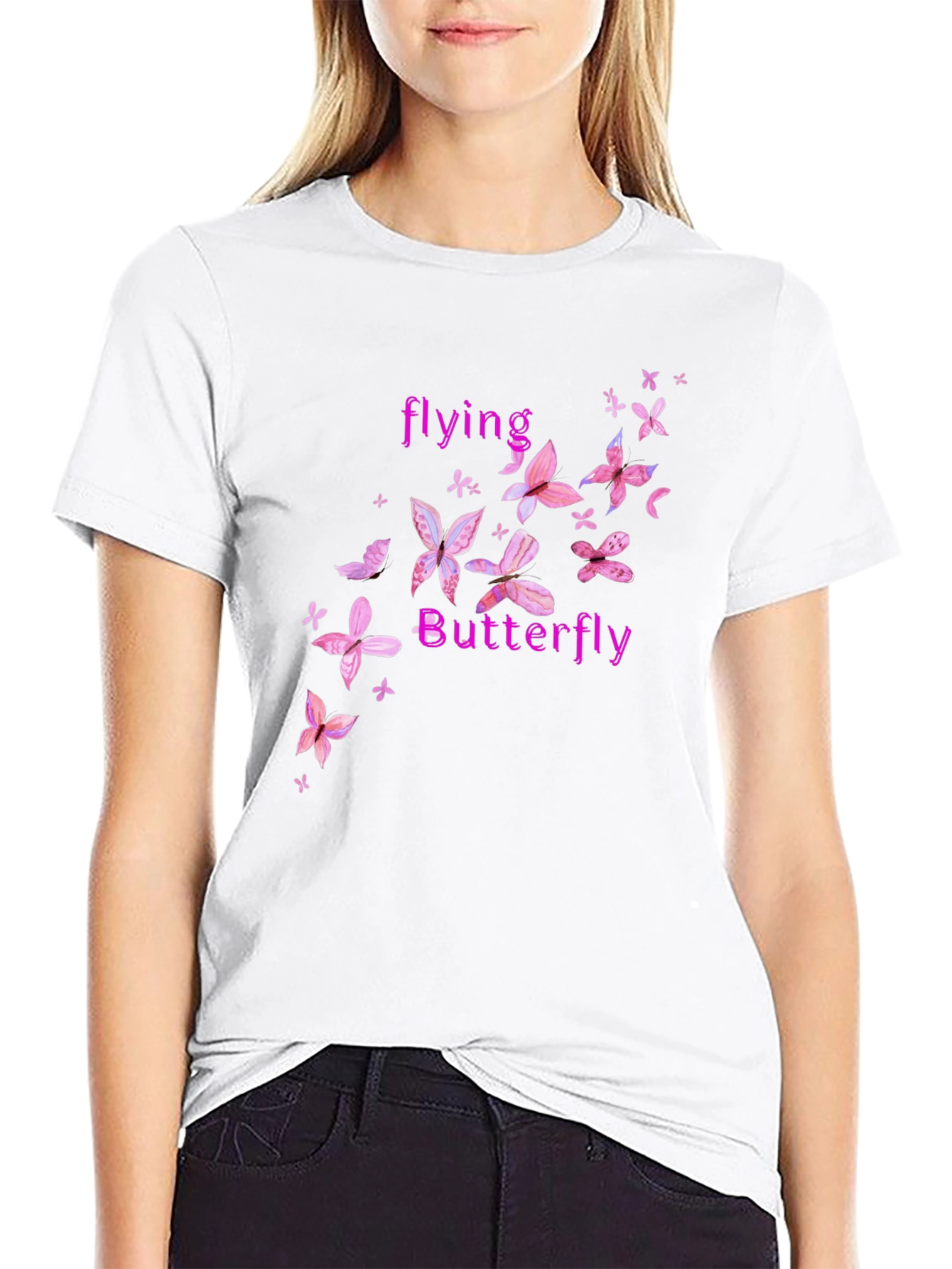 Butterfly Graphic Tee - Pink Floral Design