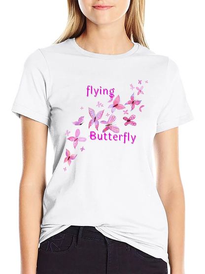 Butterfly Graphic Tee - Pink Floral Design