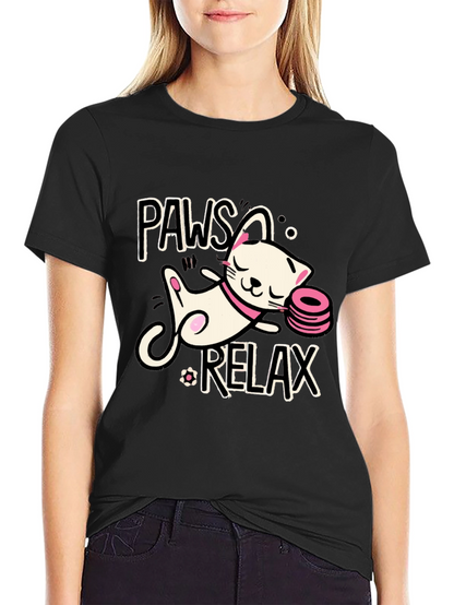Paws and Relax Cat Graphic T-Shirt