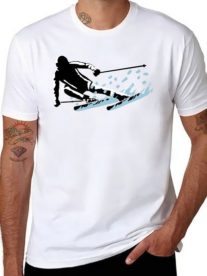 Skiing Silhouette Graphic Tee - Sporty Black T-Shirt