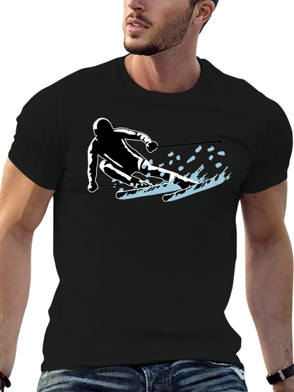 Skiing Silhouette Graphic Tee - Sporty Black T-Shirt