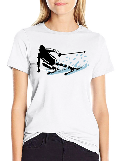 Skiing Silhouette Graphic Tee - Sporty Black T-Shirt