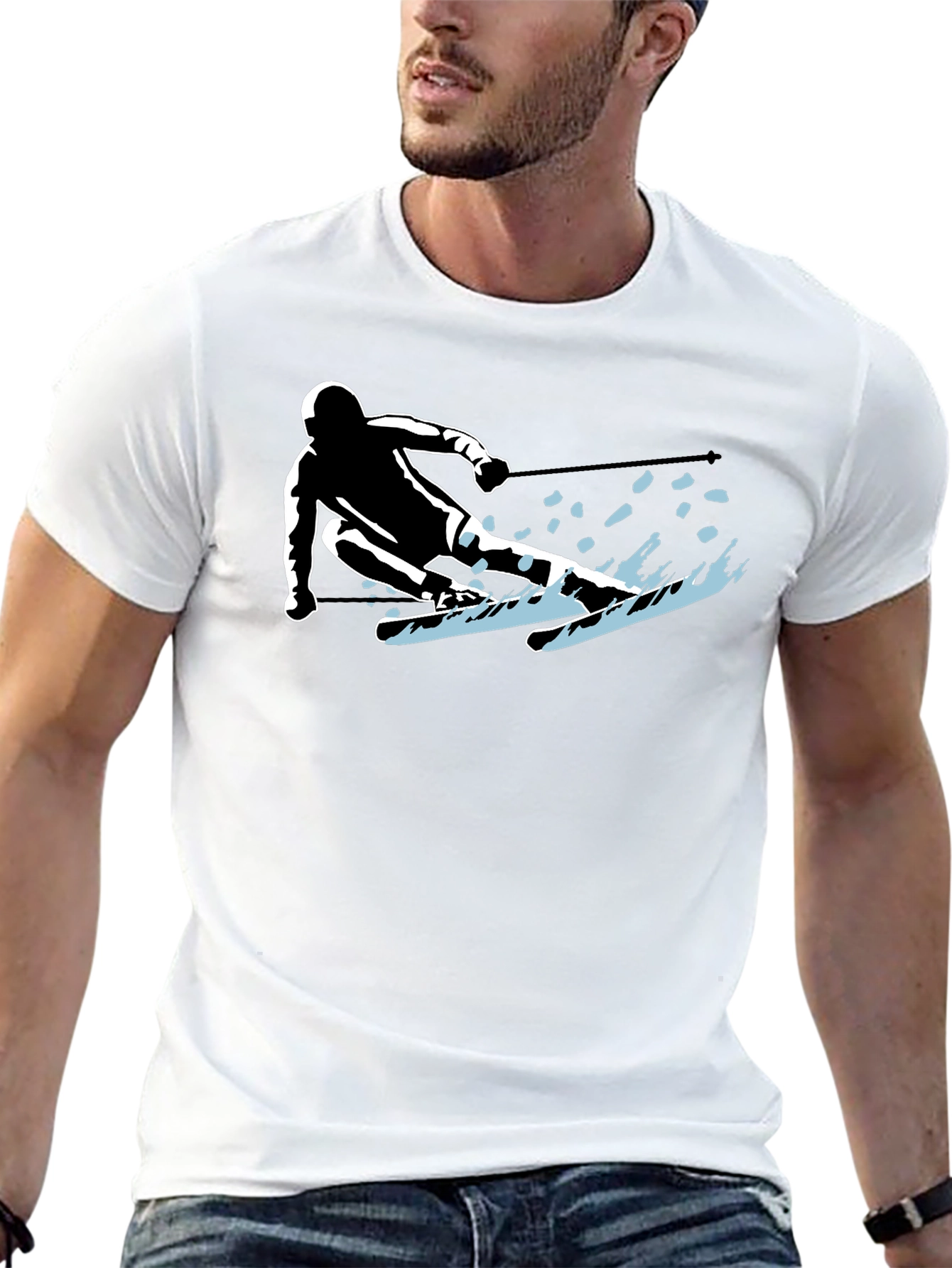 Skiing Silhouette Graphic Tee - Sporty Black T-Shirt