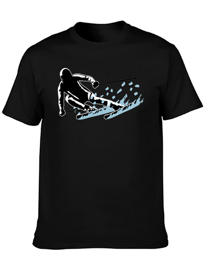 Skiing Silhouette Graphic Tee - Sporty Black T-Shirt
