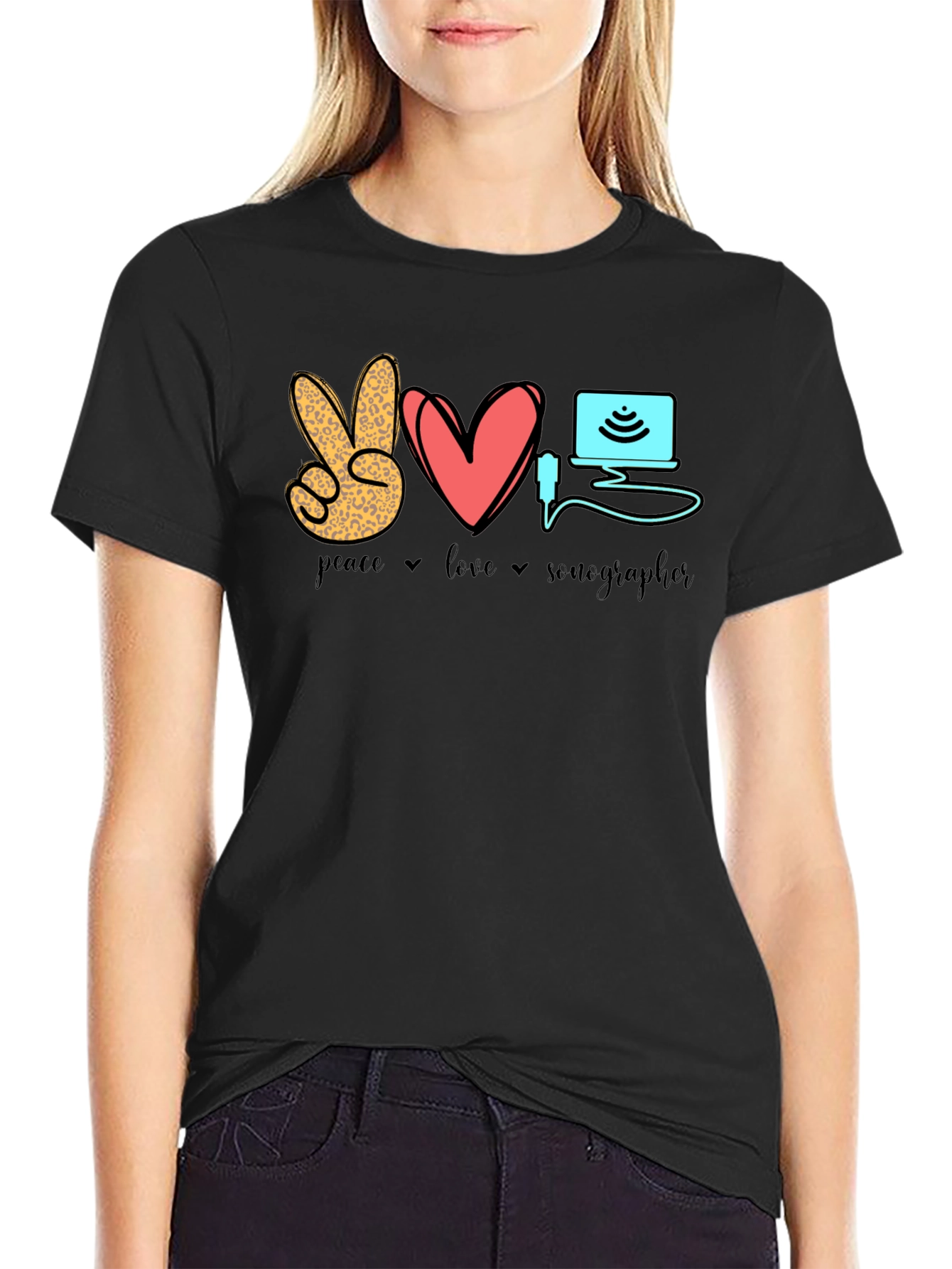 Peace Love Sonographer T-Shirt - Medical Ultrasound Tee