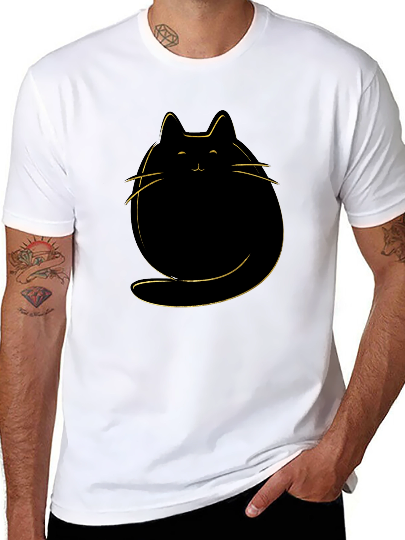 Cute Cat Graphic T-Shirt - Mens Black Tee