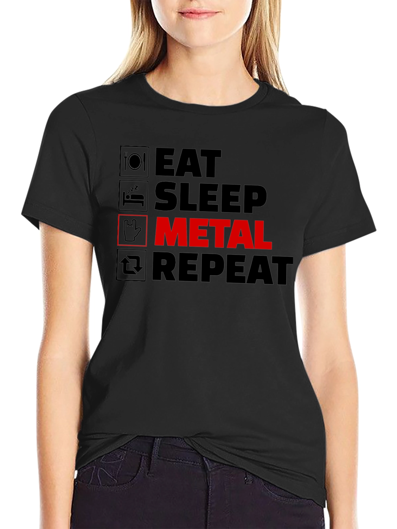 Eat Sleep Metal Repeat Black T-Shirt