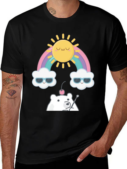 Kawaii Rainbow Bear Graphic Tee - Soft Cotton