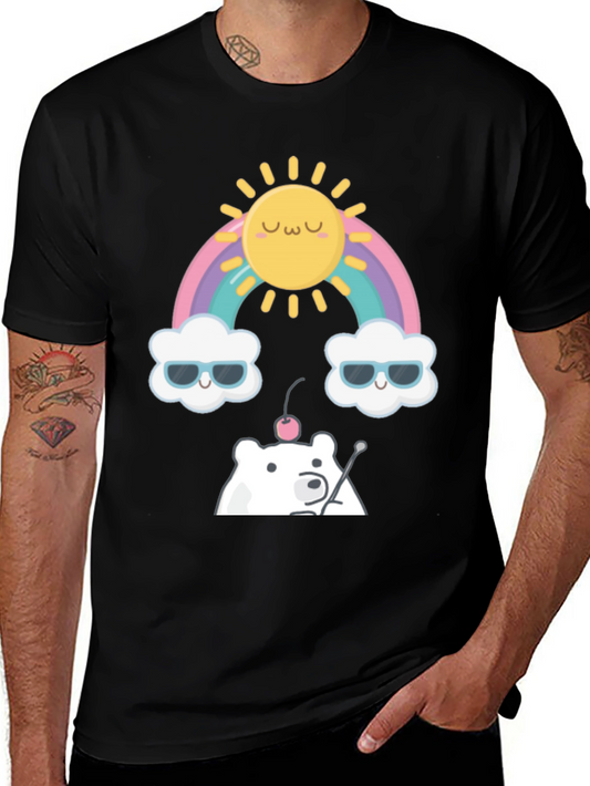 Kawaii Rainbow Bear Graphic Tee - Soft Cotton