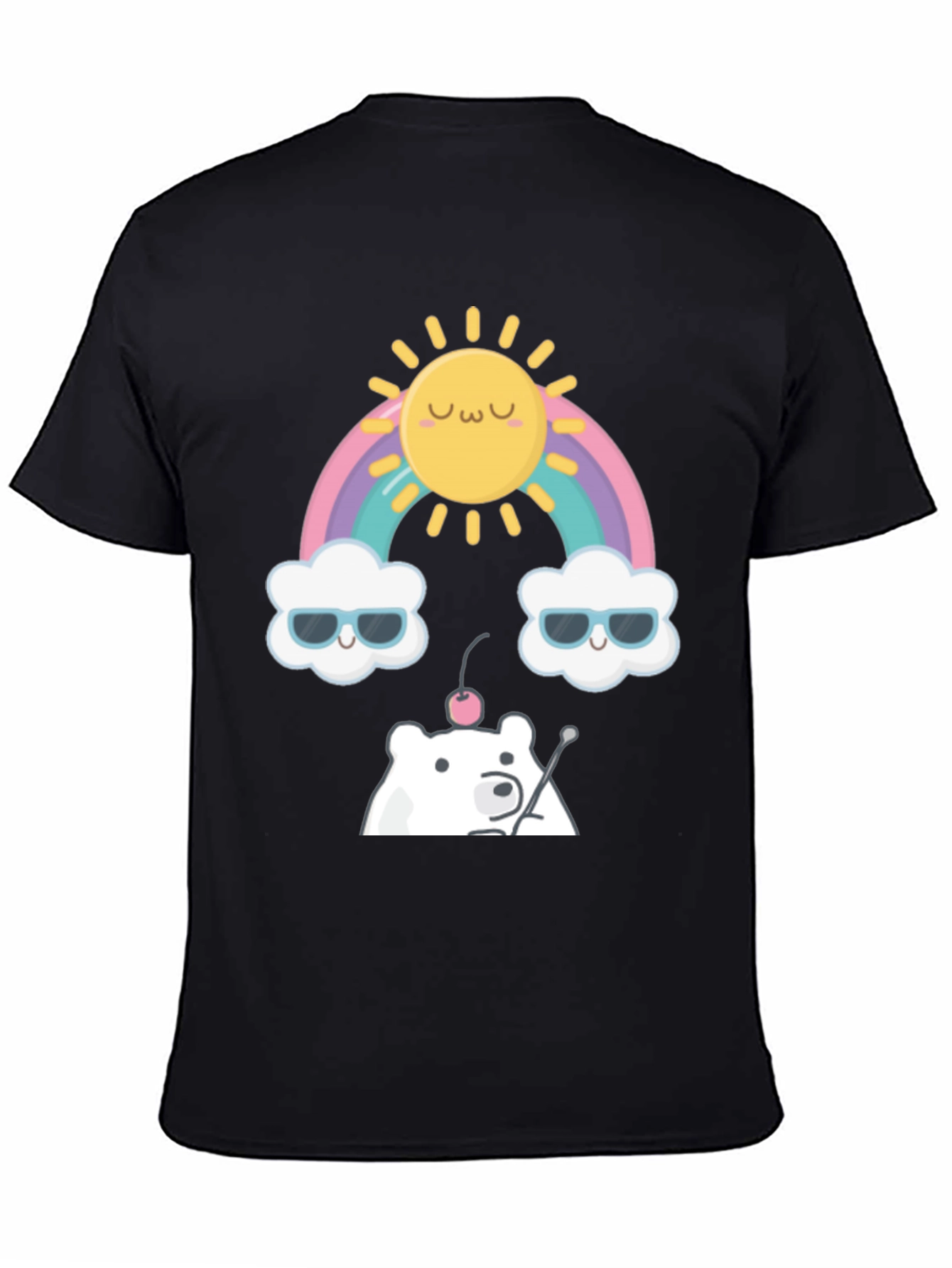 Kawaii Rainbow Bear Graphic Tee - Soft Cotton