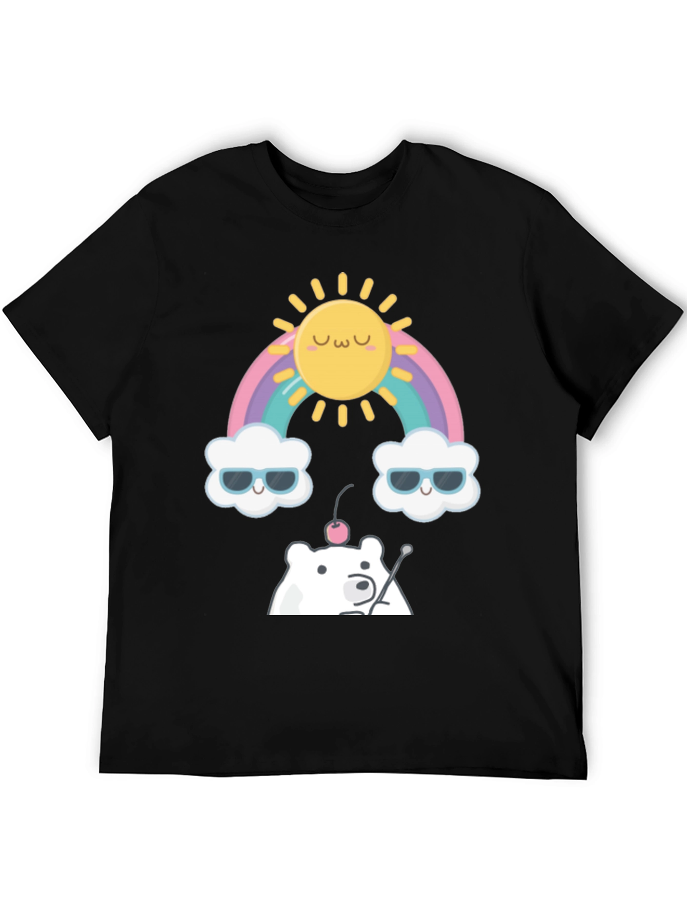 Kawaii Rainbow Bear Graphic Tee - Soft Cotton