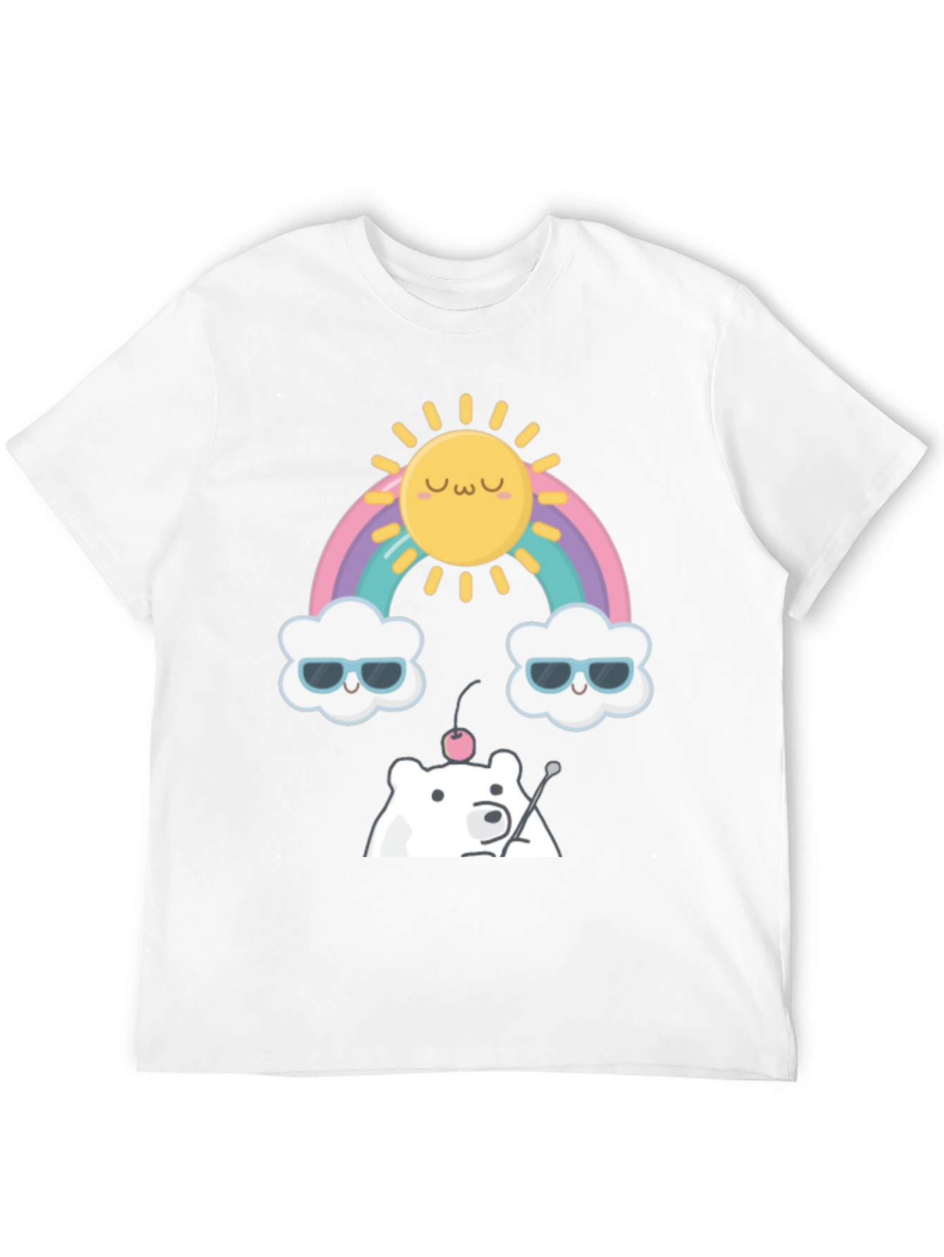 Kawaii Rainbow Bear Graphic Tee - Soft Cotton